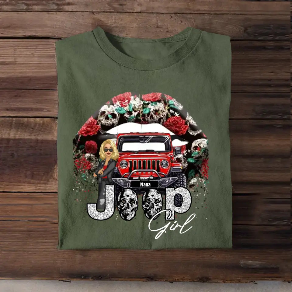 Personalized Jeep Girl On Glitter Sexy Lips Gifts  Printed Tshirt PNDT2006