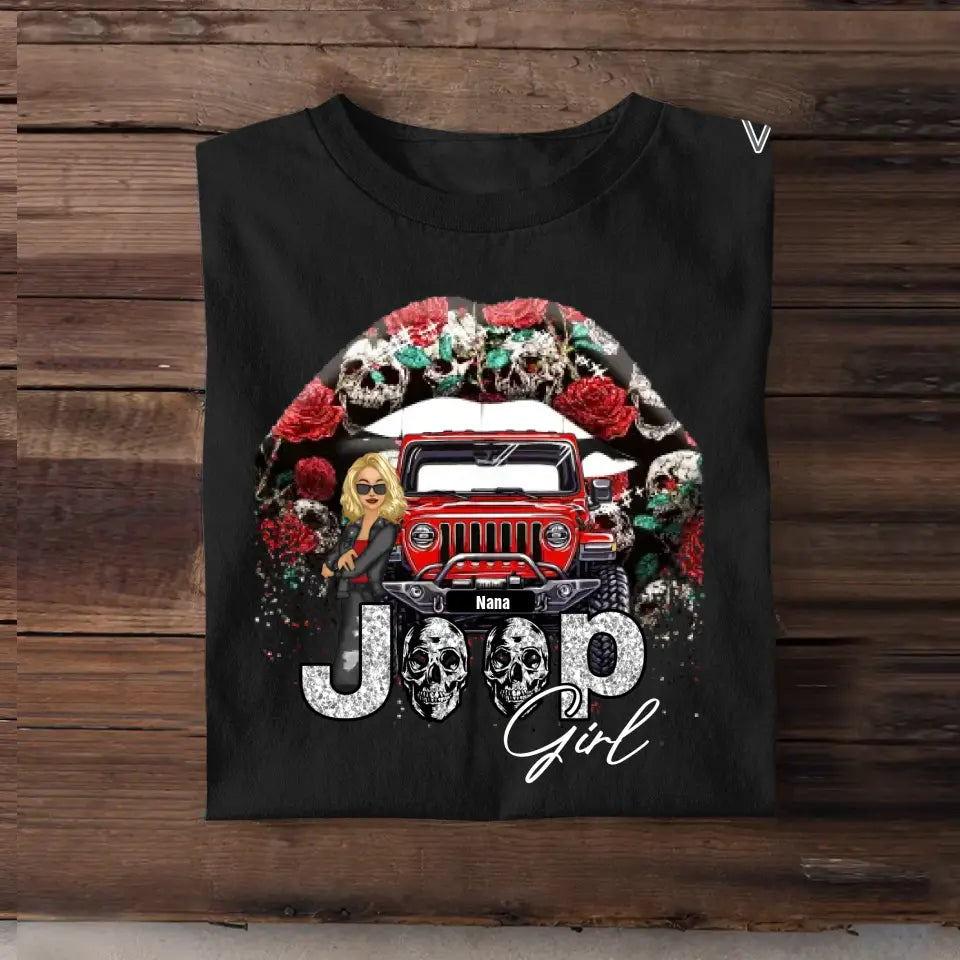 Personalized Jeep Girl On Glitter Sexy Lips Gifts  Printed Tshirt PNDT2006