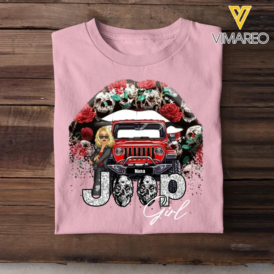 Personalized Jeep Girl On Glitter Sexy Lips Gifts  Printed Tshirt PNDT2006