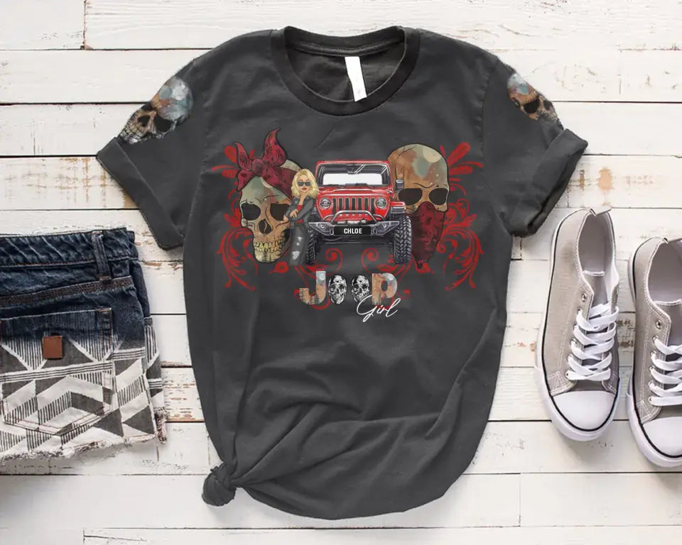 Personalzied Jeep Girl Skull 3D TShirt Printed QTTB2206