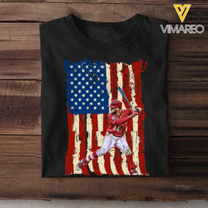 Personalized Upload Your Baseball Photo Flag Background T-shirt Printed MTHPN1906