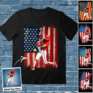 Personalized Upload Your Softball Photo Flag Background T-shirt Printed MTHPN1906