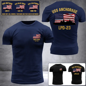 Personalized US Navy Ships Art With Name And Served Time T-Shirt Printed QTDT2406