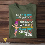 Personalized I'm A Flip Flop Wearin' Wine Drinkin' Dog Lovin' Sun Bathin' Beach Goin' Kinda Girl T-shirt Printed 23JUN-KVH22