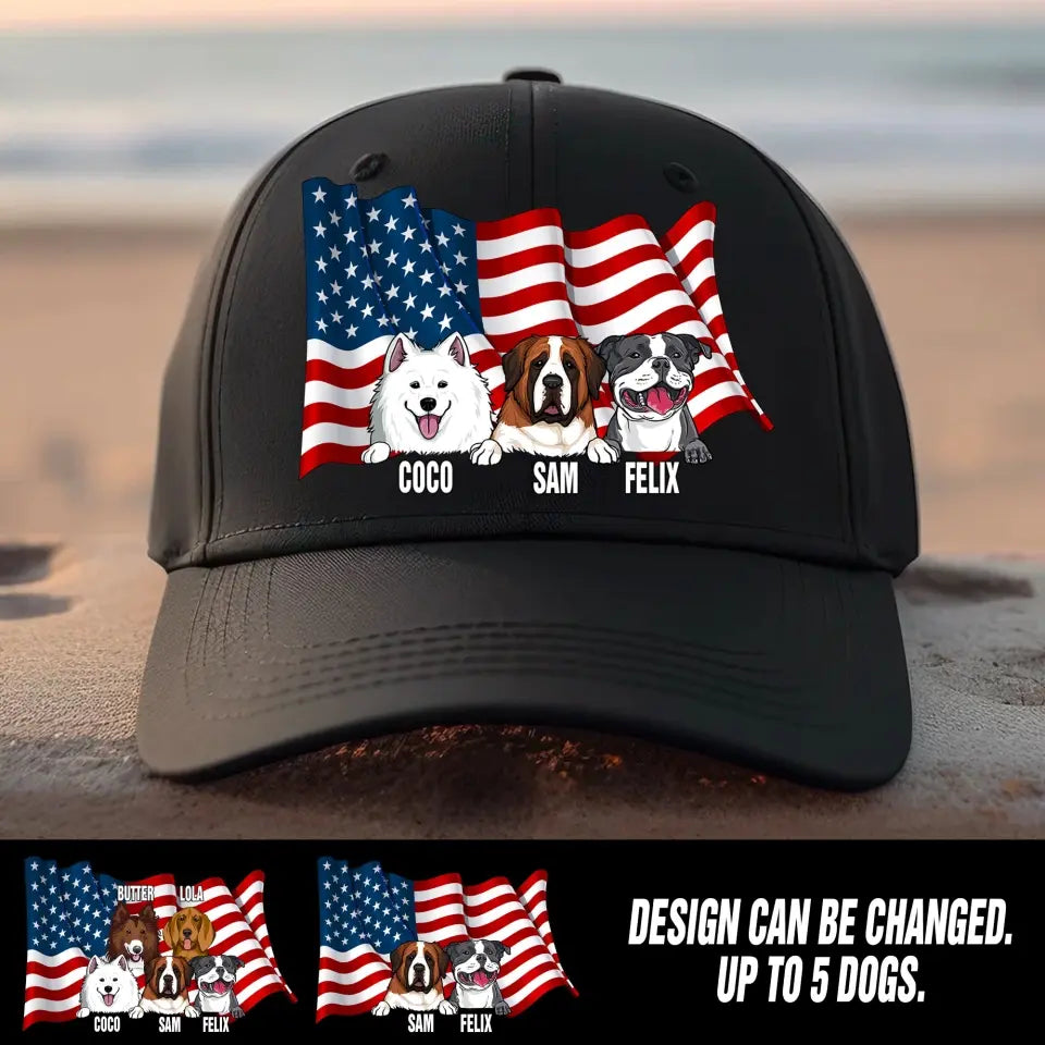Personalized US Flag Dog Lovers Gift Cap Printed 23JUN-TB24