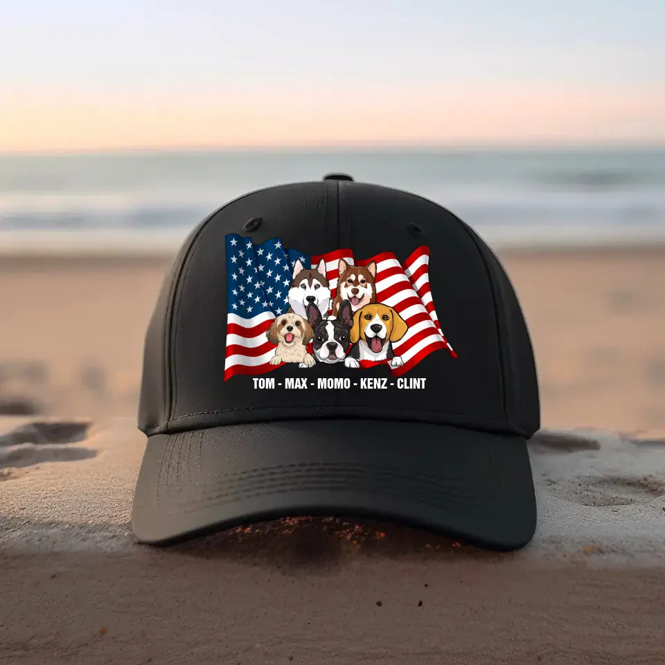 Personalized US Flag Dog Lovers Gift Cap Printed 23JUN-TB24