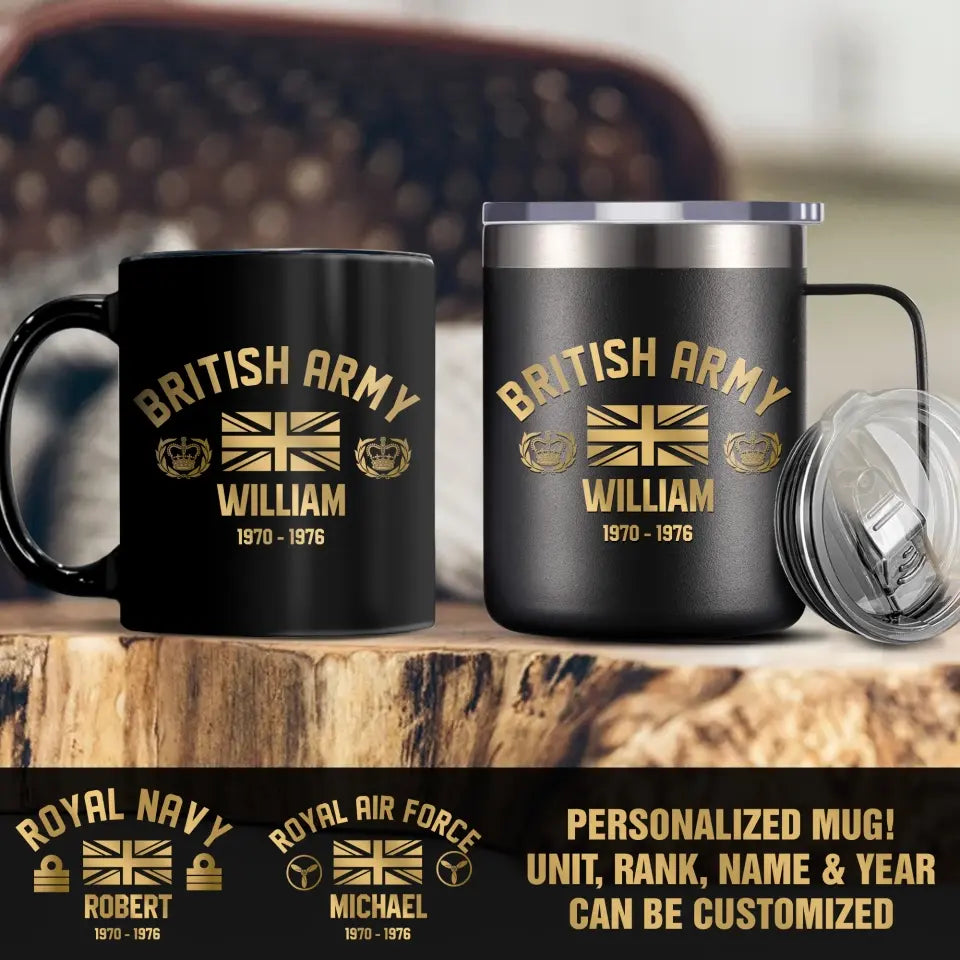 Personalized UK Veteran/Soldier Rank Camo with Name Black Mug Printed 23JUN-DT26