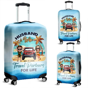 Personalized Husband & Wife Travel Partners For Life Jeep & Couple Luggage Cover S-M-L Printed PNPN2706
