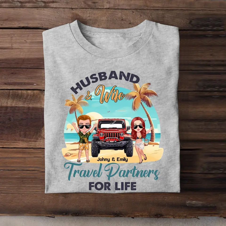 Personalized Husband & Wife Travel Partners For Life Jeep & Couple T-shirt Printed PNPN2406