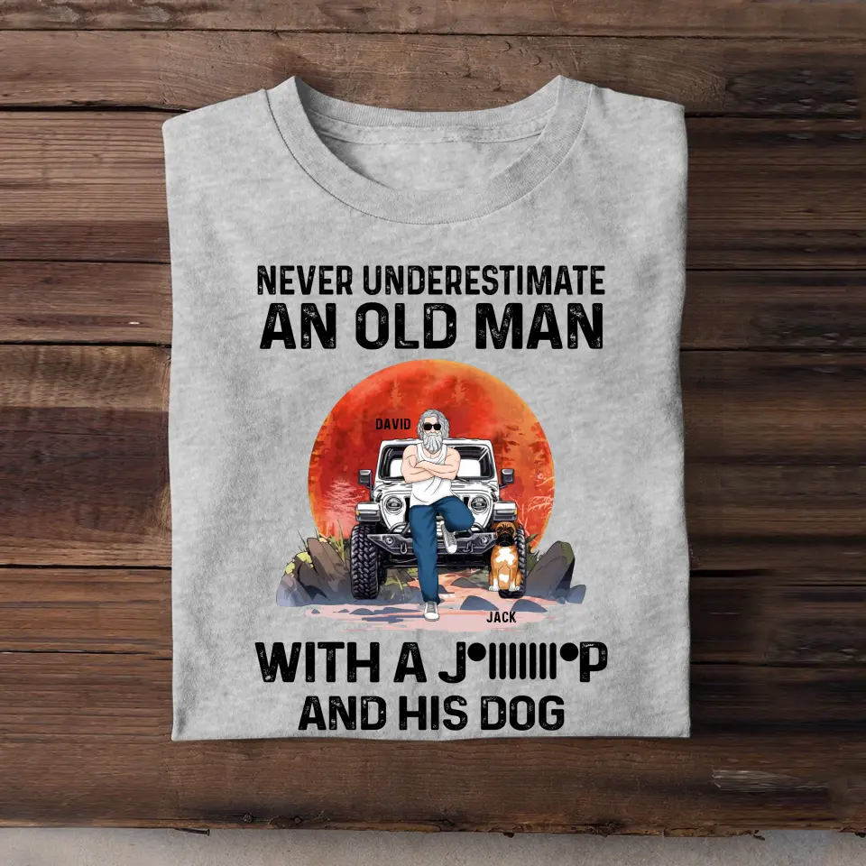 Personalized Never Underestimate An Old Man With A Jeep And His Dogs T-shirt Printed MTHPN2206
