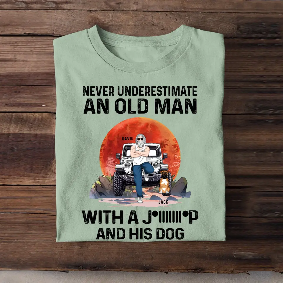 Personalized Never Underestimate An Old Man With A Jeep And His Dogs T-shirt Printed MTHPN2206