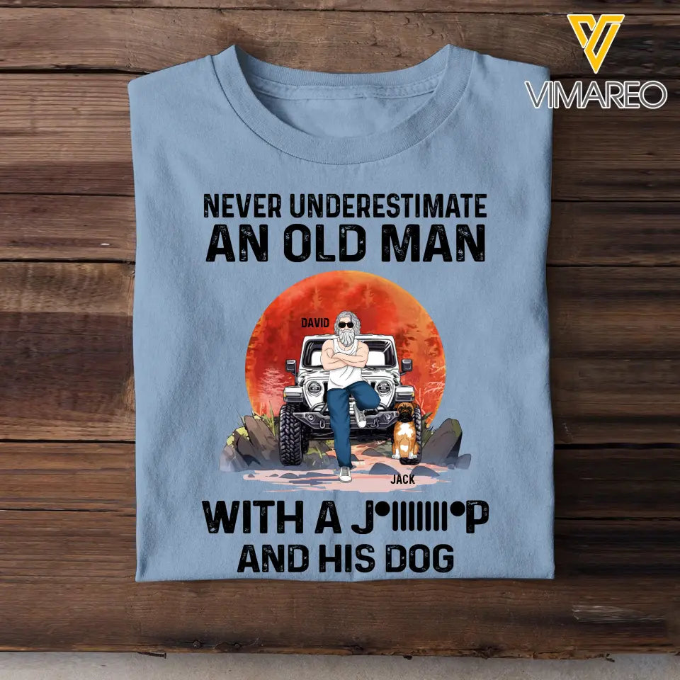 Personalized Never Underestimate An Old Man With A Jeep And His Dogs T-shirt Printed MTHPN2206