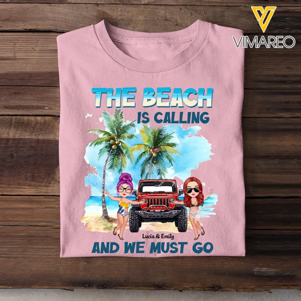 Personalized The Beach Is Calling And We Must Go Couple & Jeep T-shirt Printed MTPN2606