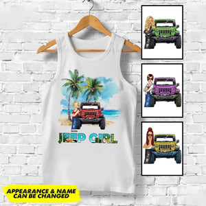 Personalized Jeep Girl On The Beach Tank Top Printed MTKVH2706