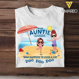 Personalized I'm An Auntie Shark Who Happens To Cuss A Lot Kid Names T-shirt Printed 23JUN-HN27