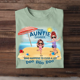 Personalized I'm An Auntie Shark Who Happens To Cuss A Lot Kid Names T-shirt Printed 23JUN-HN27