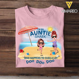 Personalized I'm An Auntie Shark Who Happens To Cuss A Lot Kid Names T-shirt Printed 23JUN-HN27