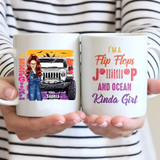 Personalized Jeep Girl I'm A Flip Flops Jeep And Ocean Kinda Girl White Mug Printed MTDT2906