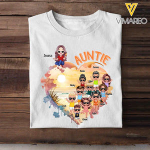 Personalized Auntie Heart with Kid Name T-shirt Printed MTHN0307