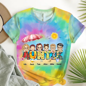 Personalzied Auntie with Kid Names 3D TShirt Printed HTHHN3006