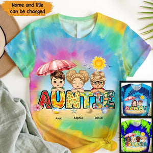 Personalzied Auntie with Kid Names 3D TShirt Printed HTHHN3006
