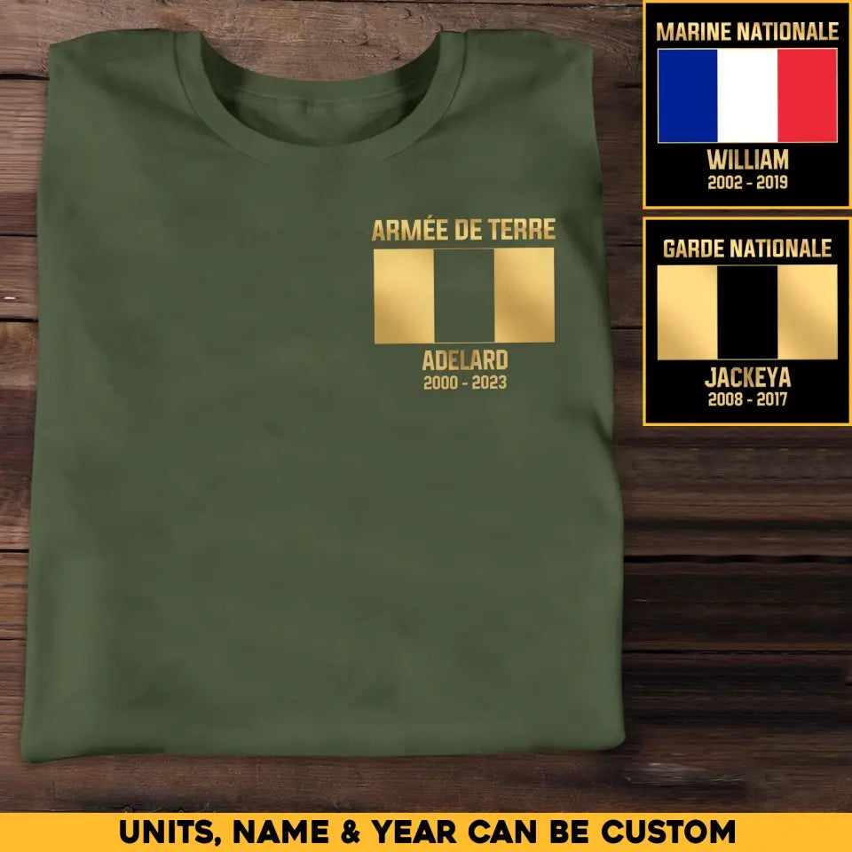 Personalized French Soldier/Veteran Name & Flag T-shirt Printed 23JUL-HQ03