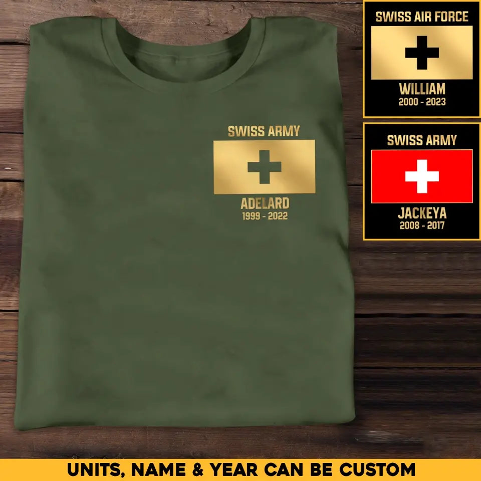 Personalized Swiss Soldier/Veteran Name & Flag T-shirt Printed 23JUL-HQ03