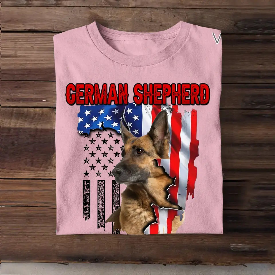 Personalized Upload Your German Shepherd Photo Dog Lovers Gift T-Shirt Printed QTDT0607