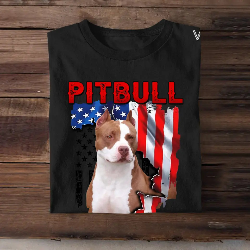 Personalized Upload Your Pitbull Photo Dog Lovers Gift T-Shirt Printed QTDT0607