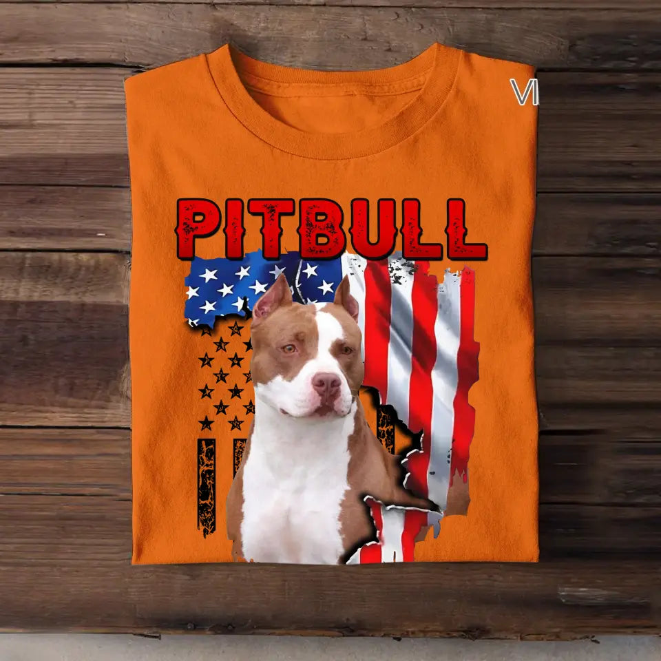Personalized Upload Your Pitbull Photo Dog Lovers Gift T-Shirt Printed QTDT0607