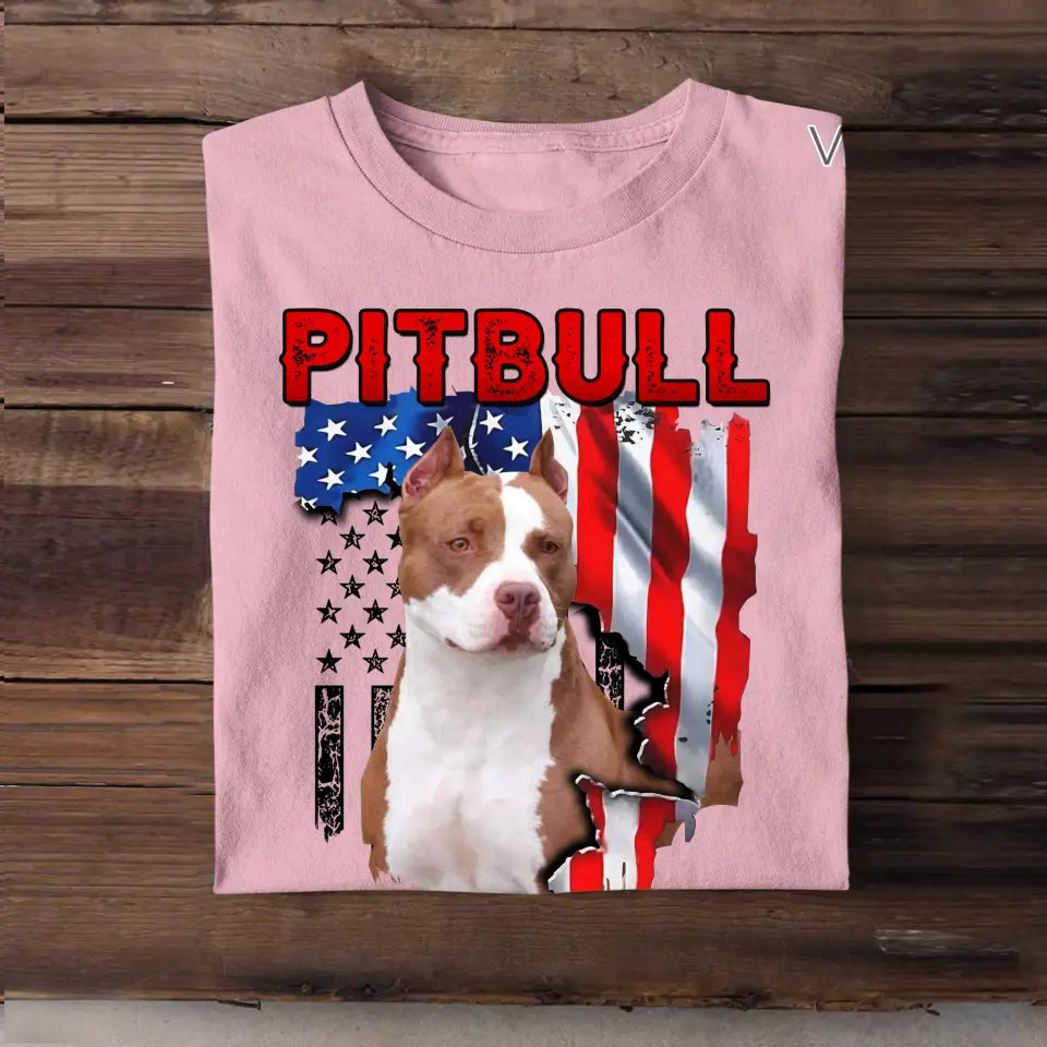 Personalized Upload Your Pitbull Photo Dog Lovers Gift T-Shirt Printed QTDT0607