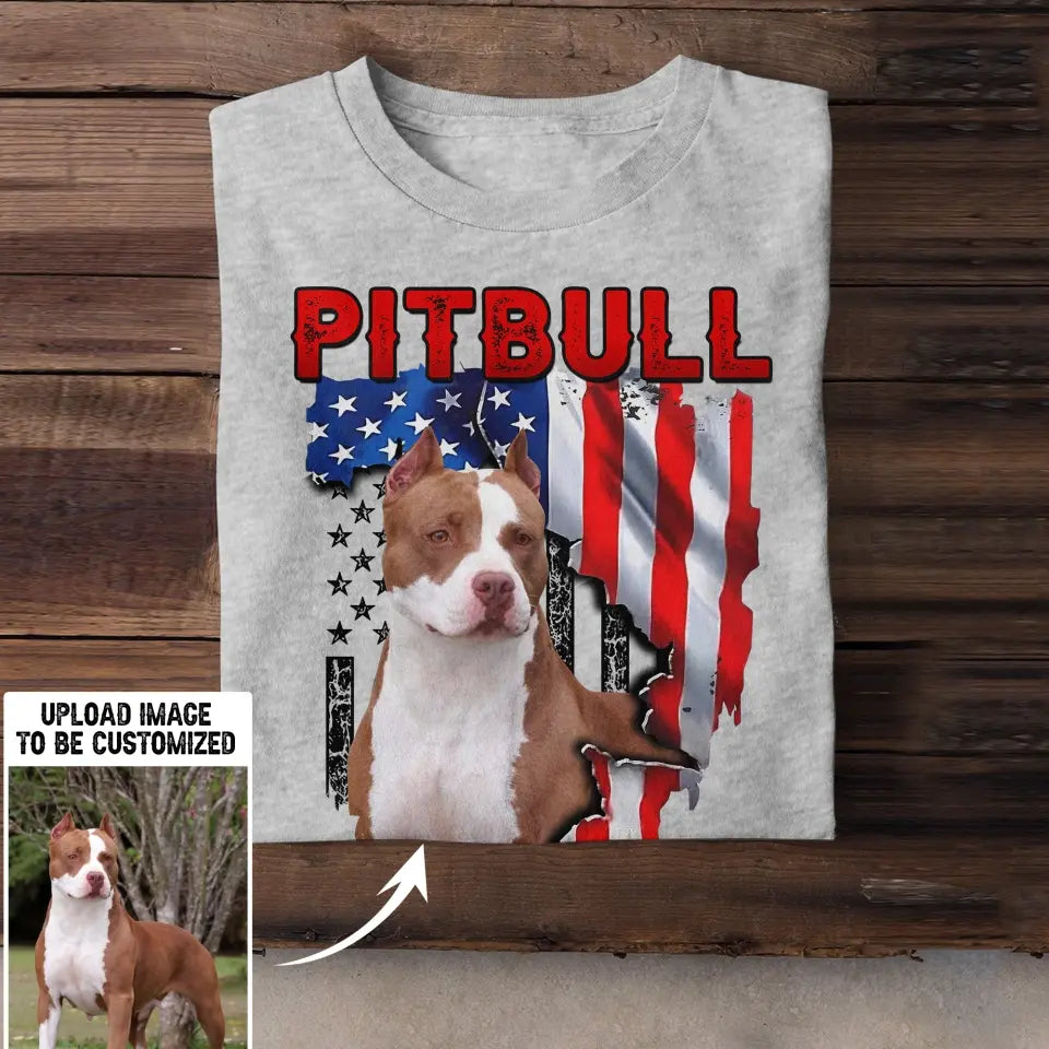 Personalized Upload Your Pitbull Photo Dog Lovers Gift T-Shirt Printed QTDT0607