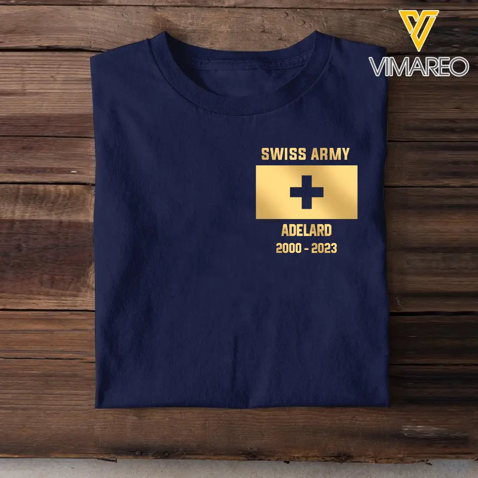 Personalized Swiss Soldier/Veteran Name & Flag T-shirt Printed 23JUL-HQ03