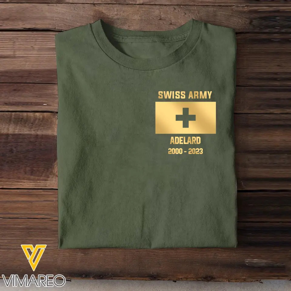 Personalized Swiss Soldier/Veteran Name & Flag T-shirt Printed 23JUL-HQ03