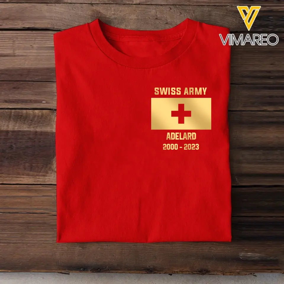 Personalized Swiss Soldier/Veteran Name & Flag T-shirt Printed 23JUL-HQ03