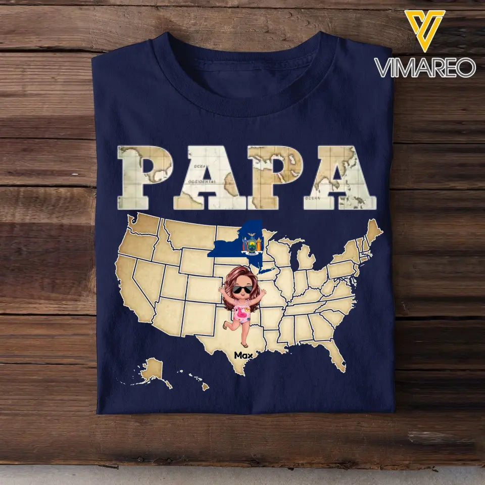 Personalized Grandpa Papa Retro Earth Map US State with Kid Names T-shirt Printed 23JUL-PTN03