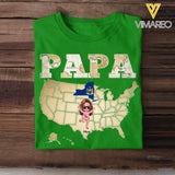 Personalized Grandpa Papa Retro Earth Map US State with Kid Names T-shirt Printed 23JUL-PTN03