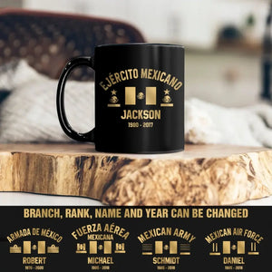 Personalized Mexican Veteran/Soldier Rank Camo & Flag Black Mug Printed 23JUL-DT04