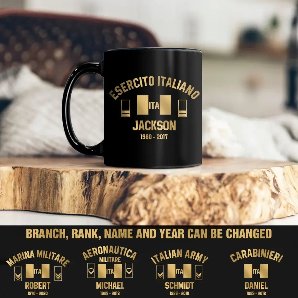 Personalized Italy Veteran/Soldier Rank Camo & Flag Black Mug Printed 23JUL-DT04