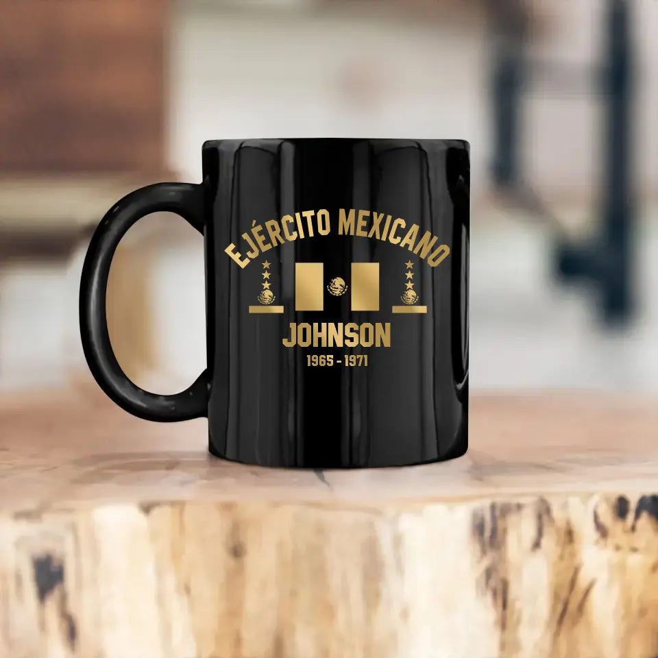 Personalized Mexican Veteran/Soldier Rank Camo & Flag Black Mug Printed 23JUL-DT04