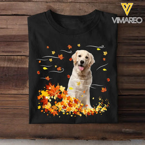 Personalized Upload Your Dog Photo Fall Season Maple Leaves T-shirt Printed 23JUL-KVH08