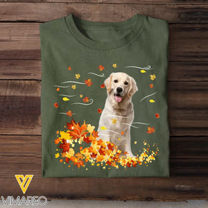 Personalized Upload Your Dog Photo Fall Season Maple Leaves T-shirt Printed 23JUL-KVH08