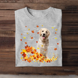 Personalized Upload Your Dog Photo Fall Season Maple Leaves T-shirt Printed 23JUL-KVH08