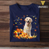 Personalized Upload Your Dog Photo Fall Season Maple Leaves T-shirt Printed 23JUL-KVH08