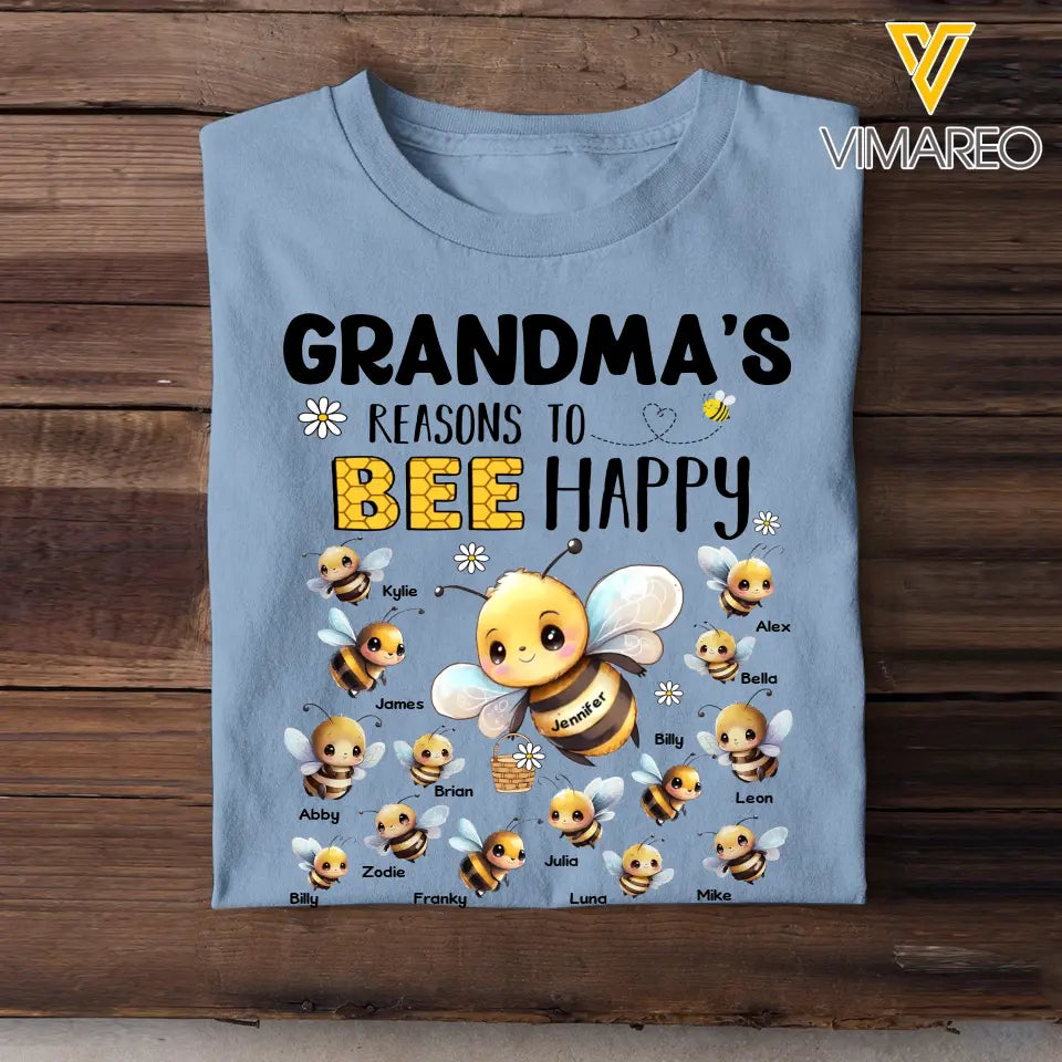 Personalized Grandma's Reasons To Bee Happy Nana Mom Auntie Custom Kids Name Tshirt