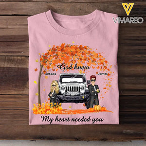 Personalized Fall Season Jeep Couple God Knew My Heart Needed You T-Shirt Printed QTKH1007