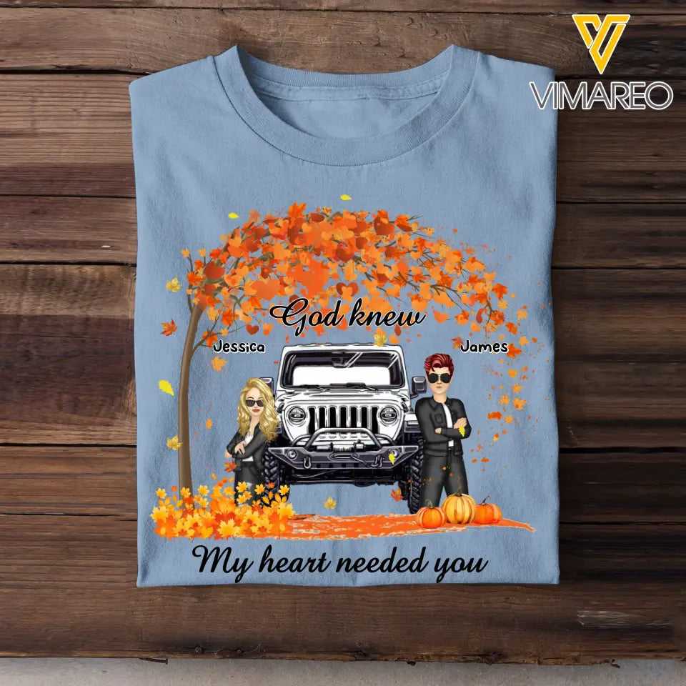 Personalized Fall Season Jeep Couple God Knew My Heart Needed You T-Shirt Printed QTKH1007