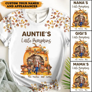 Personalzied Fall Season Auntie's Little Pumpkins Kid Names 3D T-shirt Printed HTHPVD1107