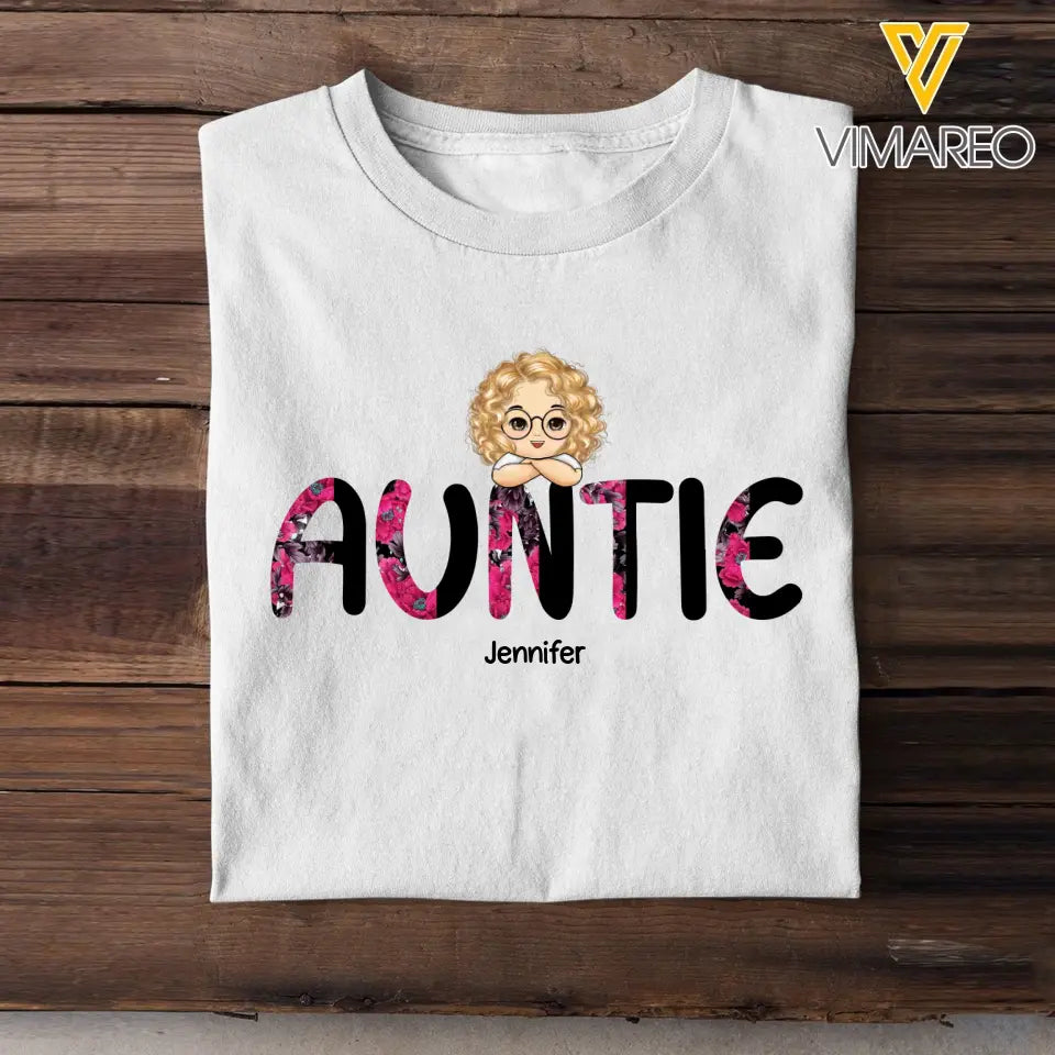 Personalized Auntie with Kids Names T-shirt Printed 23MAY-PN24