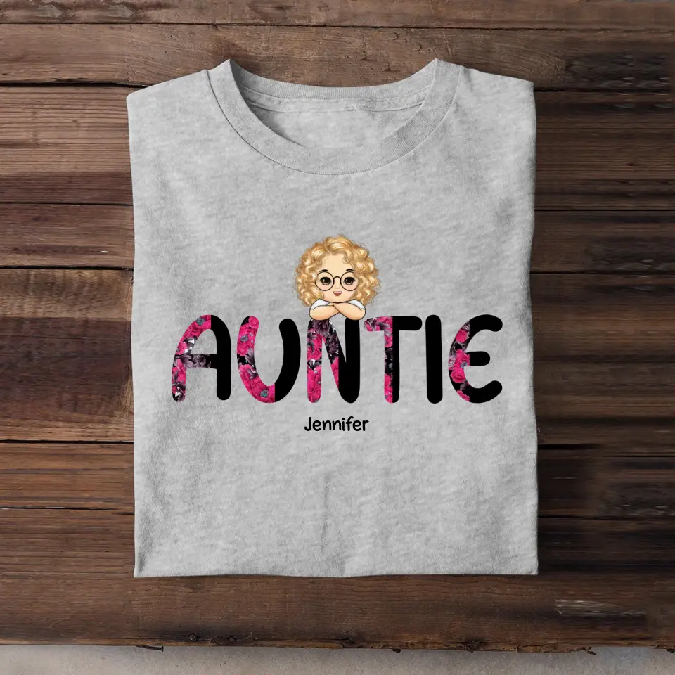 Personalized Auntie with Kids Names T-shirt Printed 23MAY-PN24